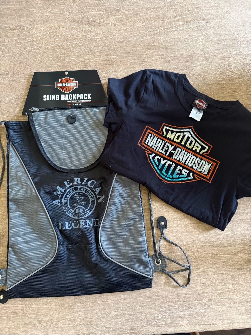 Harley-Davidson Slingback Bag + Rhinestone Harley Logo T-Shirt -